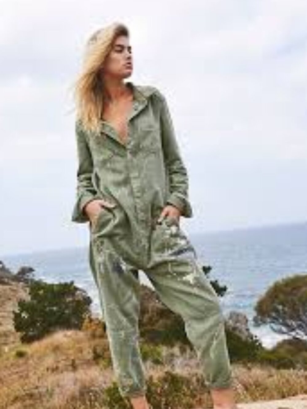 One Teaspoon “Artiste Paradise” Distressed Jumpsuit Slouchy Snap Women's XS